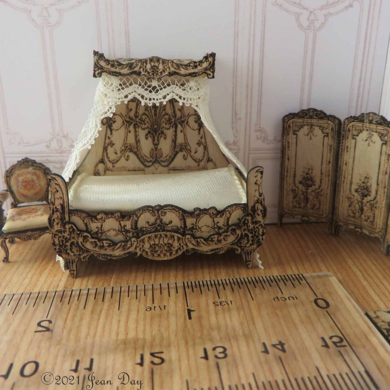 Double Canopy Brass Bed, DOLL HOUSE MINIATURES artisan Handmade Miniature  in 12th Scale. From Cosediunaltromondo Italy -  Canada